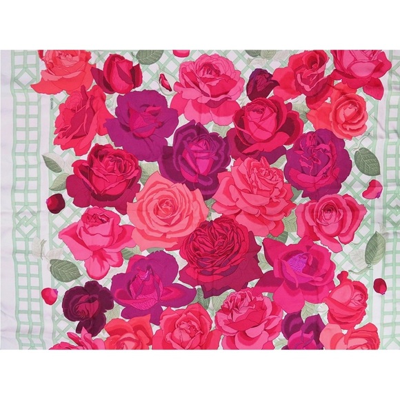 Hermes Floral Silk Scarf in Red and Green - Picture 4 of 11